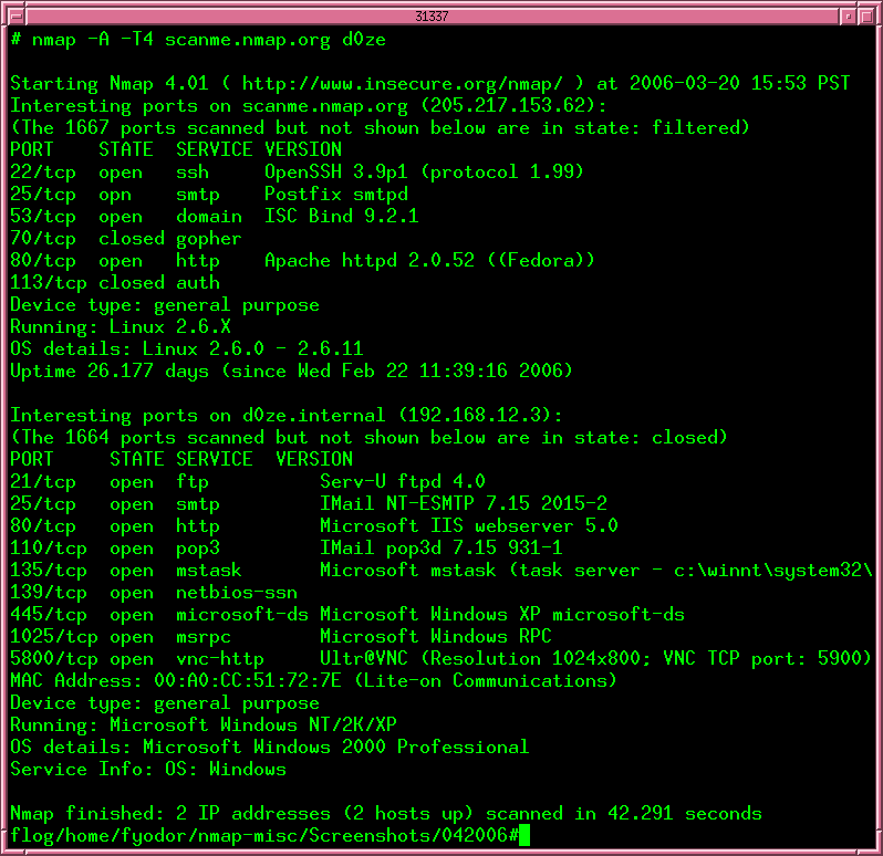 Capture d’écran de l’outil d’analyse réseau Nmap