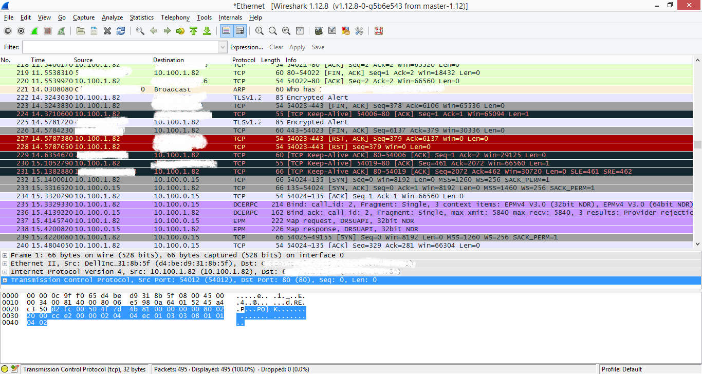 Capture d’écran de l’outil d’analyse de paquets réseau open source Wireshark